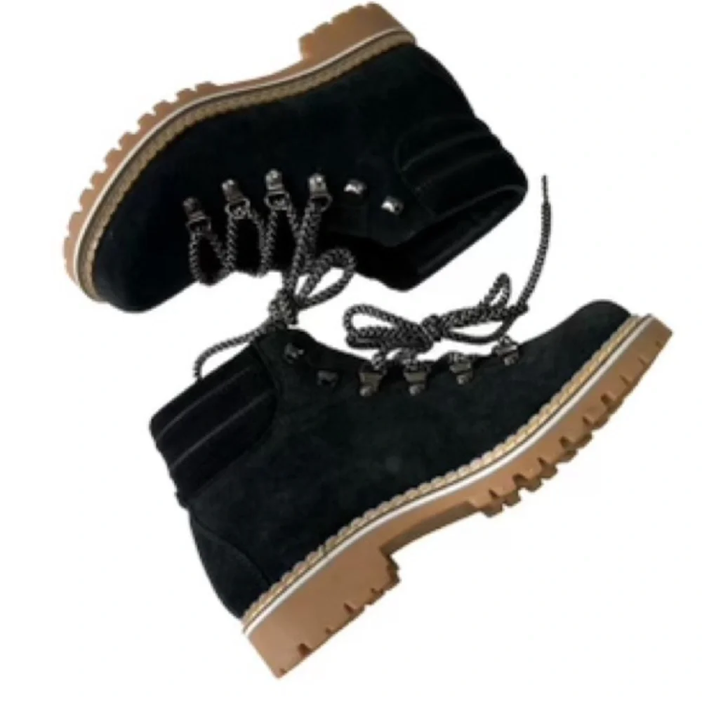 Montelliana 1965 Alce Black Suede Hiking Ankle Boots Made Italy Women's 7